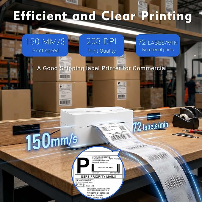 Forc Bluetooth Thermal Shipping Label Printer, 4x6, White | Wireless, Compatible with Android, iPhone, Windows & Mac, For Small Business, Works with Amazon, Etsy, USPS