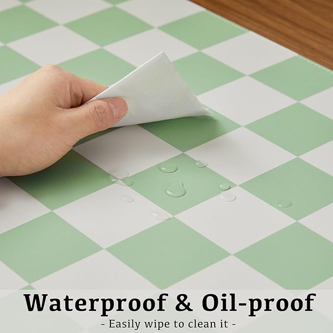 Checkered Desk Mat, Large Cute Aesthetic Retro PU Leather Computer Laptop Desk Mat, Non-Slip Waterproof Mouse Keyboard Pad, Desk Writing Mat for Work/Home (Green, 23.6" x 13.7")