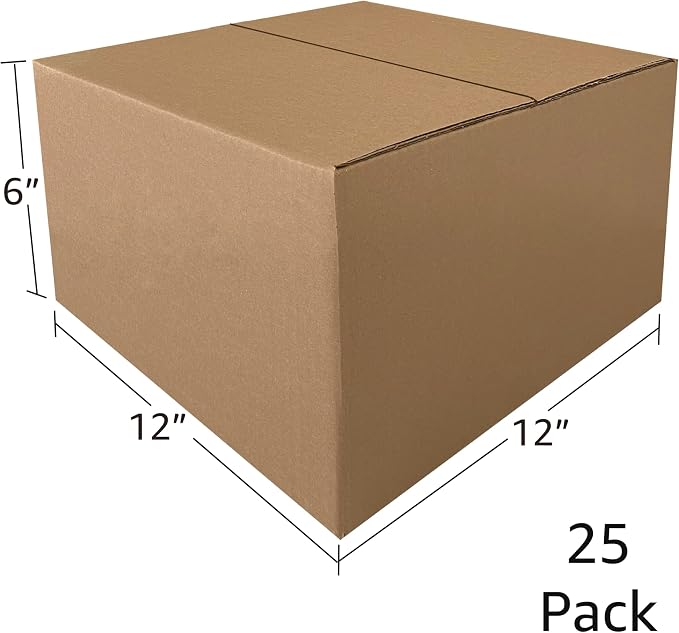 Corrugated Mail & Shipping Boxes, 25 Pack, 12 x 12 x 6 inch