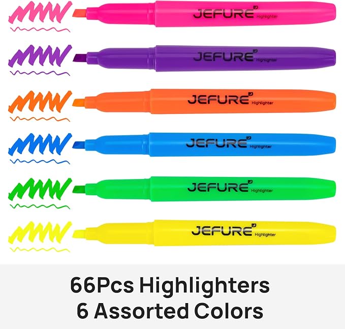 66 Pcs Highlighters, Chisel Tip, Assorted Colors, Quick Dry | Bulk Highlighters for Bible Study, Note-Taking, School, College, Office, Teacher & Student Supplies