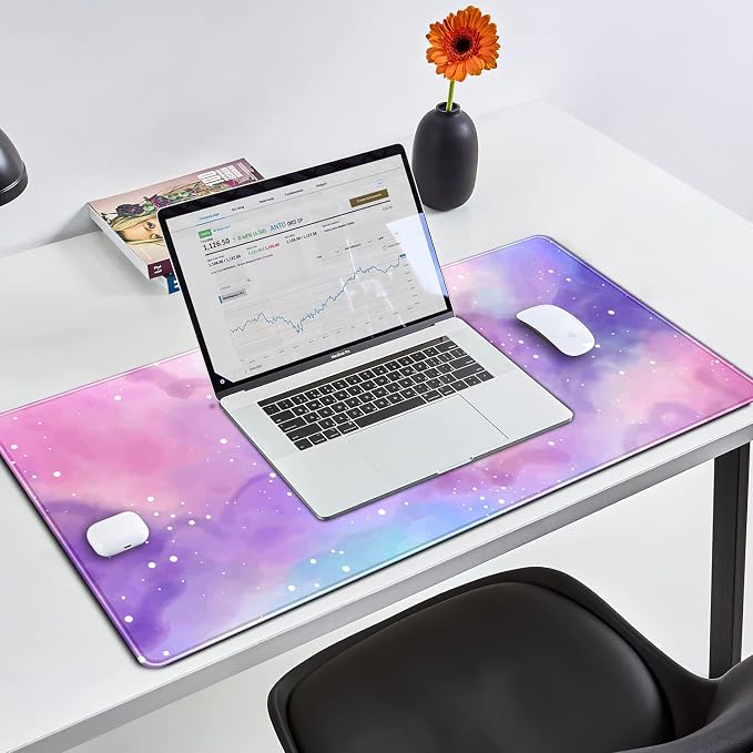Desk Pad Purple Starry Sky Cute Gaming Mouse Pad Galaxy Gamer Girl Cute Pink Desk Decor Keyboard Desk Mat, Stitched Edges Desktop with Stitched Edges Non-Slip Large Computer Mat 31.5x15.7 in | Cute Pink Desk Decor Keyboard Desk Mat, Stitched Edges Desk...