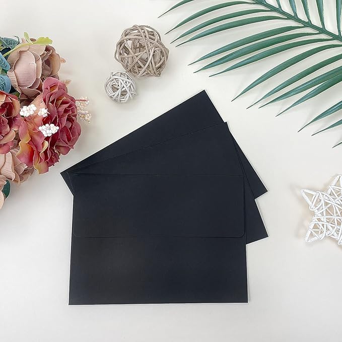 4x6 Black Envelopes For Invitation, A6 envelope 4.75 x 6.5 inch, 4X6 Envelopes for A6 cards,Self Seal envelopes for weddings, greeting cards,baby shower,photos,birthday (50, Black, A6)