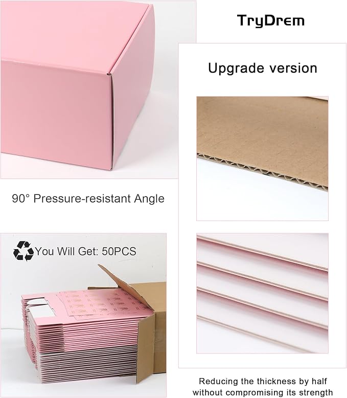 Shipping Boxes 9x6x2 Inch, Set of 45, Cute Pink Corrugated Cardboard Boxes, Mailer Packaging Boxes for Small Business Gift Literature Shipping