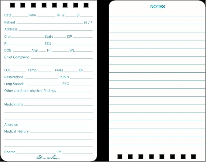 Rite in the Rain Weatherproof EMS Notebook, 3" x 5", Yellow Cover, Vital Stats Pages, 3 Pack (No. 112-3)