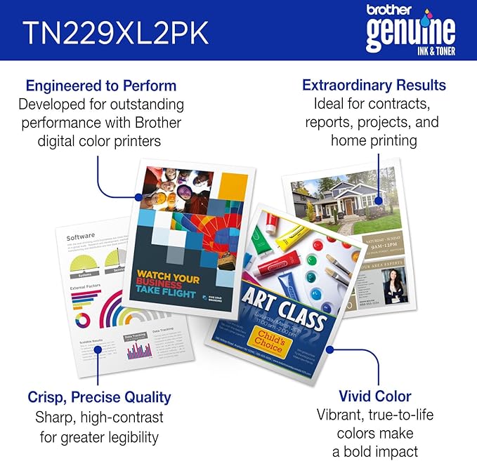 Brother Genuine TN229XL2PK Black High Yield Printer Toner Cartridge 2-Pack - Print up to 3,000 Pages Each(1)