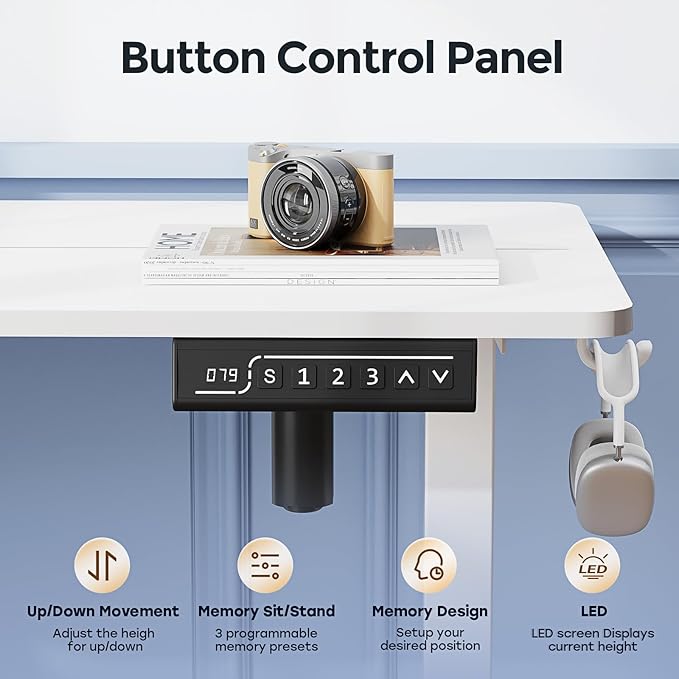 Small Standing Desk, 35" ×20" Electric White Standing Desk, Height Adjustable Compact Sit Stand Workstation with Splice Board, Home Office Desk with 2 Hooks