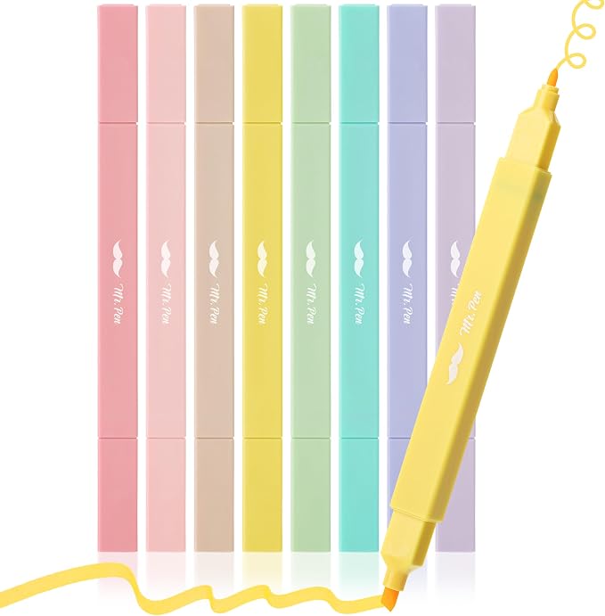 Mr. Pen- Dual Tip Aesthetic Highlighters, 8 pcs, Chisel & Fine Tip | Cute Highlighters Assorted Colors for Journaling, Highlighting, Underlining, Fast Dry, Back to School Supplies