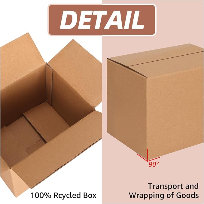 Edenseelake 8x6x6 Inches Heavy Duty Shipping Boxes, 5 Layer Extra Strength Corrugated Cardboard Boxes for Packing, Moving, Mailing, 18 Pack