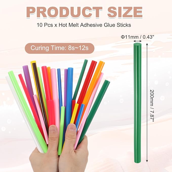 PATIKIL Hot Glue Sticks for Glue Gun, 10 Pcs Colored Hot Melt Adhesive Glue Sticks Bulk for DIY Projects Craft Art Decoration Home Repairs, Dark Green (7.9" x 0.43")
