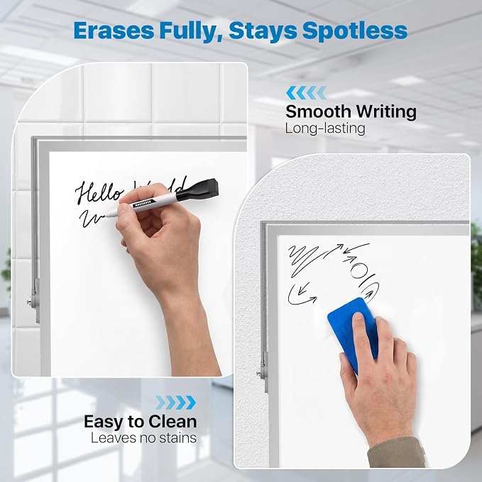 Dry Erase White Board with Stand, Double-Sided Whiteboard 16"x12" | 10 Markers, 6 Magnets, 1 Eraser, Portable Desktop Whiteboard for School, Office & Home Planning