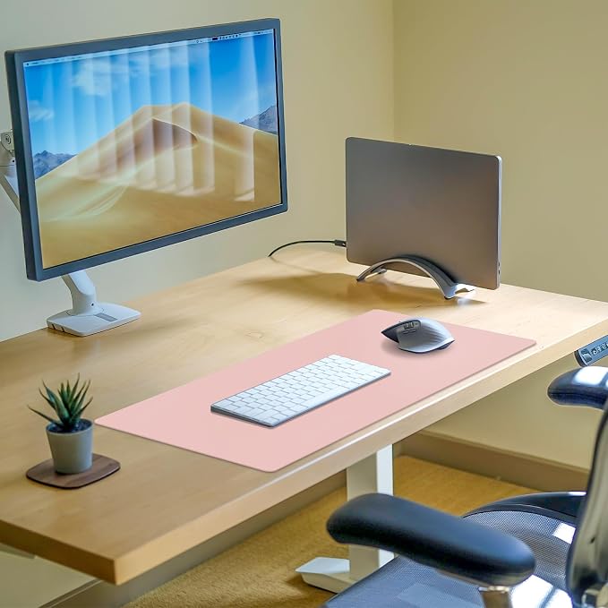 Leather Desk Pad Mat, Pink Desk Mat, 35.4" x 16.9" | Non-slip and Waterproof Computer Mat, Desk Protector for Office/Home, Desk Accessories for Women