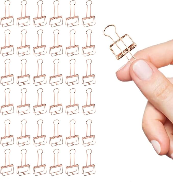 Rose Gold Hollow Out Micro Binder Clips - Small Size, 36 Pack, 3/4 Inch, Standard 19mm, Fold Clamp, Office Clips, Capacity 0.31 Inch