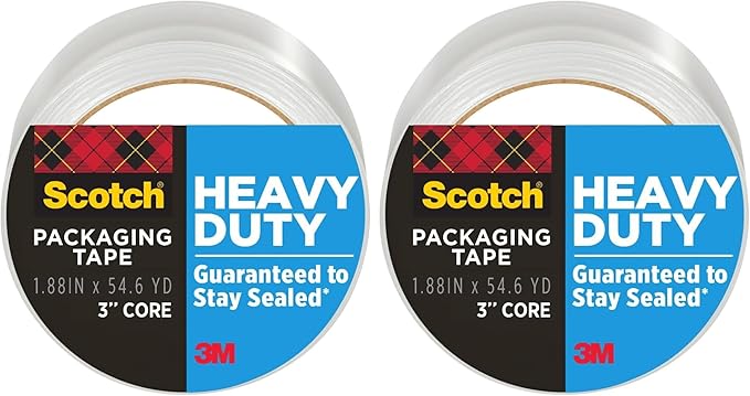 Scotch Heavy Duty Shipping and Moving Packing Tape, Clear, Packing and Moving Supplies, 1.88 in. x 54.6 yd., 1 Tape Roll (Pack of 2)