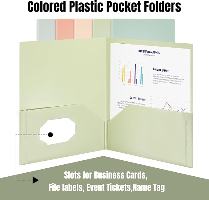 GNL Plastic Folders with Pockets, Pack of 5, Muted Pastel Colors, Heavy Duty 2 Pocket File Folders Letter Size, Pocket Folders for School, Home, and Office
