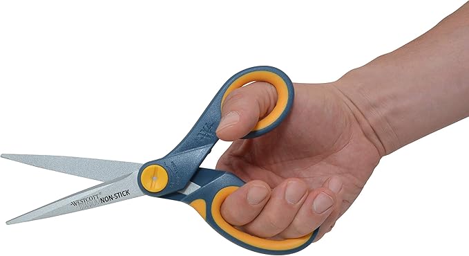 Westcott 8-Inch Non-Stick Titanium Scissors For Office and Home - Glide Adjust Technology - Grey/Yellow Craft, Fabric Scissors - 2 Pack