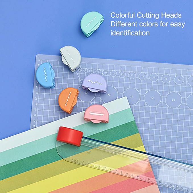7 in 1 Paper Cutter,Multi Purpose Paper Trimmer Positioning Locating Ruler Design Versatile Trimmer Scrapbook Tool for Straight Dotted Crease Curve Stamping Lace