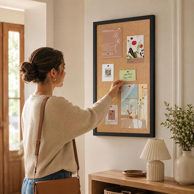 17"x23" Black Wood Framed Hanging Cork Bulletin Board | Premium quality. This large bulletin board serves as reliable corkboards for wall display.