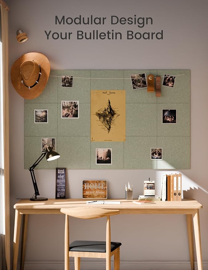 Large Felt Bulletin Board 48" x 36" Cork Board Alternative-12 Pack with 70 Safe Removable Adhesive Tabs, Cork Boards for Walls Felt Board for Home Office Classroom Pin Board - Sage Green