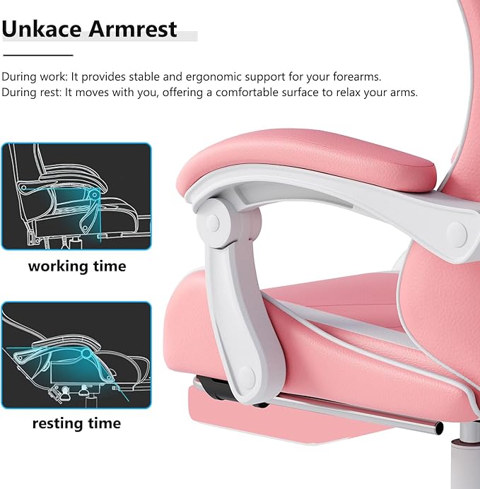 Gaming Chair with Headrest and Lumbar Support, Ergonomic High Back Office Chair, Racing Style Executive Computer Desk Chair, Leather Adjustable Swivel Task Chair for Home Office (Pink White)