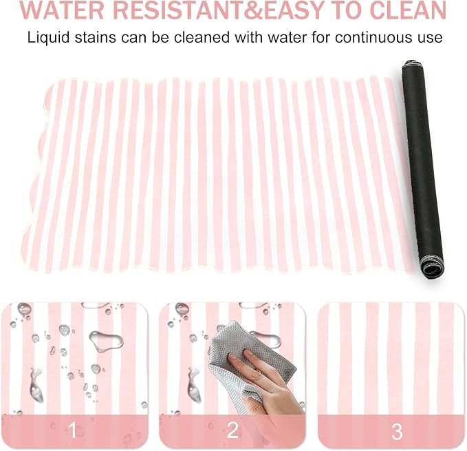 L-SPOUTTO Pink Striped Mouse Pad,Scalloped Desk Mat XXL Large Geometric Gaming Mousepad,35.4x15.7in Non-Slip Rubber Base Keyboard Pad Waterproof Desktop Mat for Laptop Computer Game Home Office