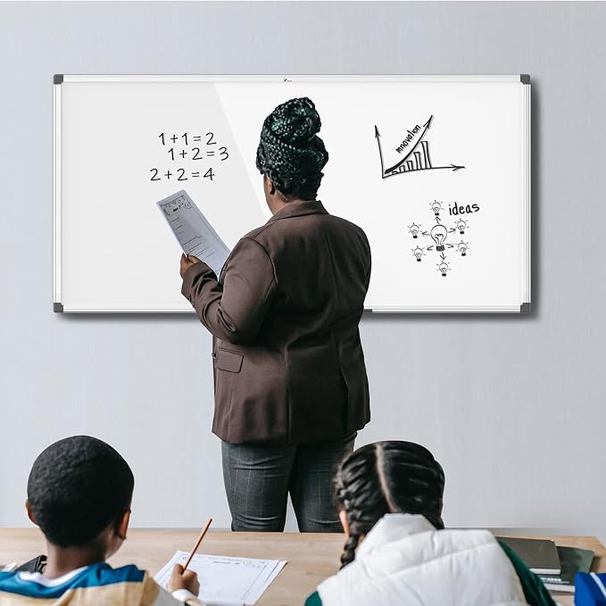 TOWON Magnetic Dry Erase Board 48x24 in, Silver Aluminum Frame for Wall | White board with pen tray and accessories for office, homeschool and classroom, wall mounted aluminum frame