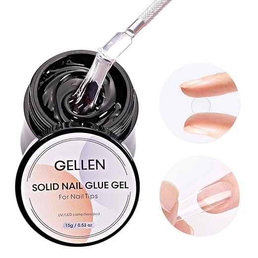Gellen Solid Nail Glue Gel for False Nail Tips, Huge Capacity 15g Press on Solid Acrylic Nail Glue Gel for Salon Art DIY at Home, Need UV Light Cured