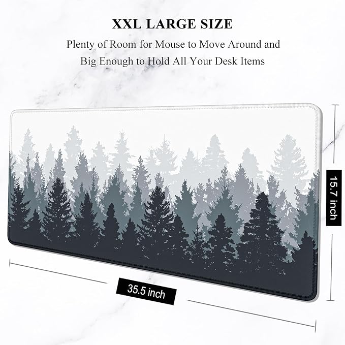 Auhoahsil Desk Mouse Pad, Oversized Forest Desk Mat 35.4 x 15.7 Inch, Extended Long Gaming Mousepad Non-Slip Rubber Base Stitched Edges XXL Ultra Large Thin Full Desk Pad for PC Laptop Gaming Work
