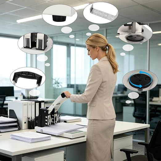 Upgraded Heavy-Duty 2-Hole Punch, One-Click Replaceable Blades | All-Metal Stable Frame, Ideal for High-Demand Office & School Use
