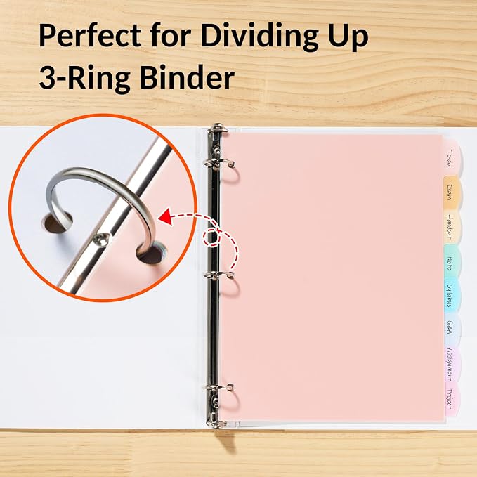 Sooez 8 Tabs Plastic Write & Erase Binder Dividers with Tabs, 3 Sets | Long-Lasting Dividers for 3 Ring Binder, Cute Pastels Binder Dividers Organizers for Student, Teacher, Office, Pastels Color