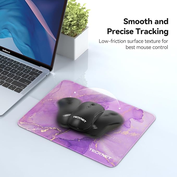 TECKNET Mouse Pad with Anti-fray Stitching, Waterproof Surface & Non-Slip Rubber Base with Stitched Edges Gaming Mouse Mat for Laptop，Compatible with Laser and Optical Mice - Purple Marble