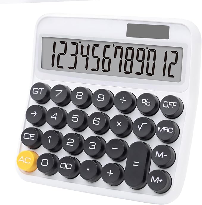 Black White Calculator, Big Button Calculator with Large LCD Display | Black White Calculators Desktop for Offices, Solar Calculator Powered by two Modes, Black and White Desk Accessories
