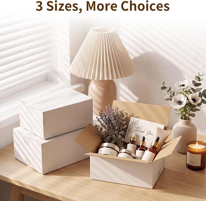 RLAVBL 30 Pack Shipping Boxes Assorted Sizes 8x6x4 & 9x6x4 & 10x7x5, White Corrugated Cardboard Mailers for Packing, Mailing, Business