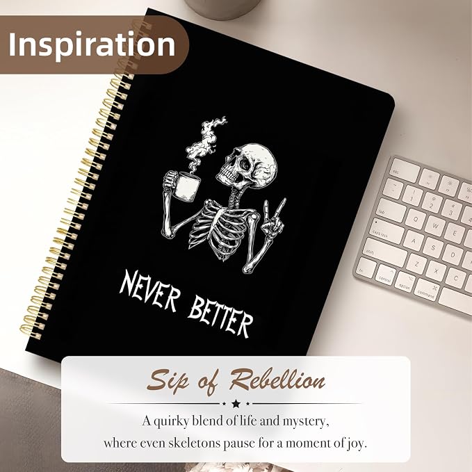Cute Spiral Notebook journal A4 Aesthetic Pretty Design for Women Girls Kawaii with Pocket, 8.5 x 11 inch, Lined, Skeleton