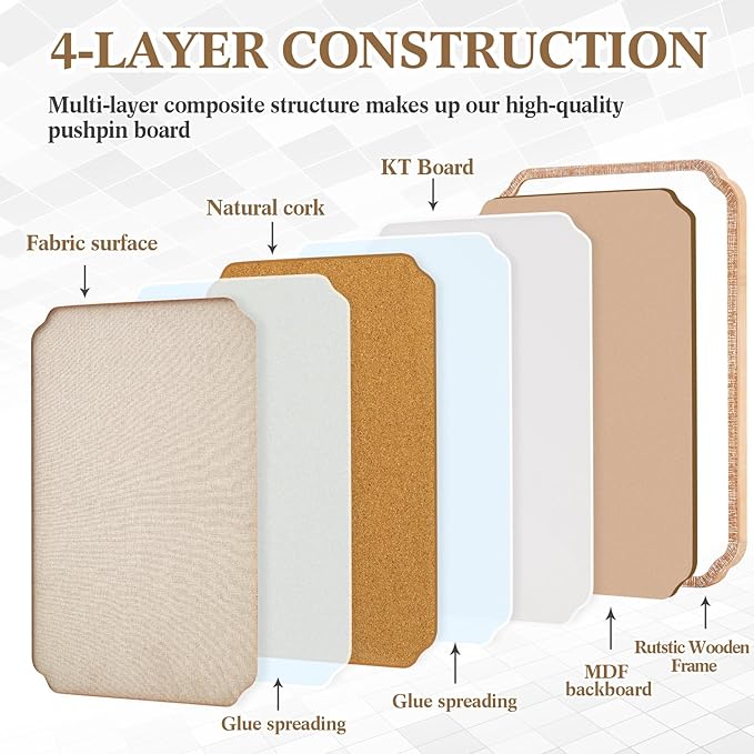 Vintage Framed Pin Board Linen Display Bulletin Board Large Ornate Fabric Picture Photo Pinboard Memo Decorative Prayer Pinboard Ornate for Wall Gift(Scalloped,20'' X 30'',Light Brown)