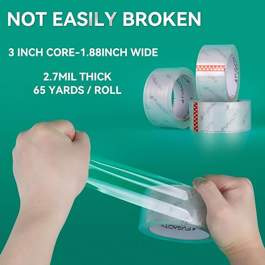 FugaCity 36 Rolls Clear Packing Tape 1.88 in W 65 Yards L,Total 2340 Yards | 2.7 Mil Thick Heavy Duty Packaging Tape for Moving Sealing, Moving Supplies