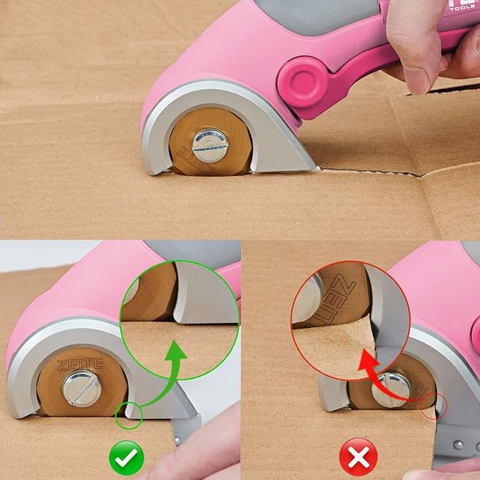 ZEITE 4V Cordless Scissors,Electric Cardboard Box Cutter with Titanium Coated HSS Blades,Ideal for Cardboard Leather Carpet Fabric Cutting and recycling,Gifts for Men & Women,Storage Case,Pink