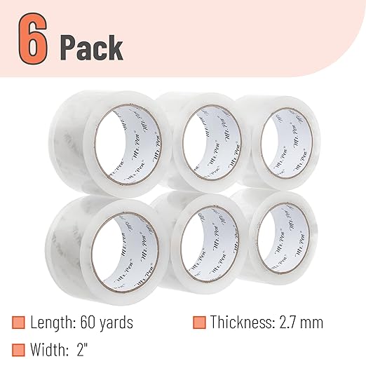 Mr. Pen Heavy Duty Packing Tape - 6 Pack, 2.7mil, 2' Wide, 60 Yards - Clear, Moving, Shipping & Packaging Tape Refills