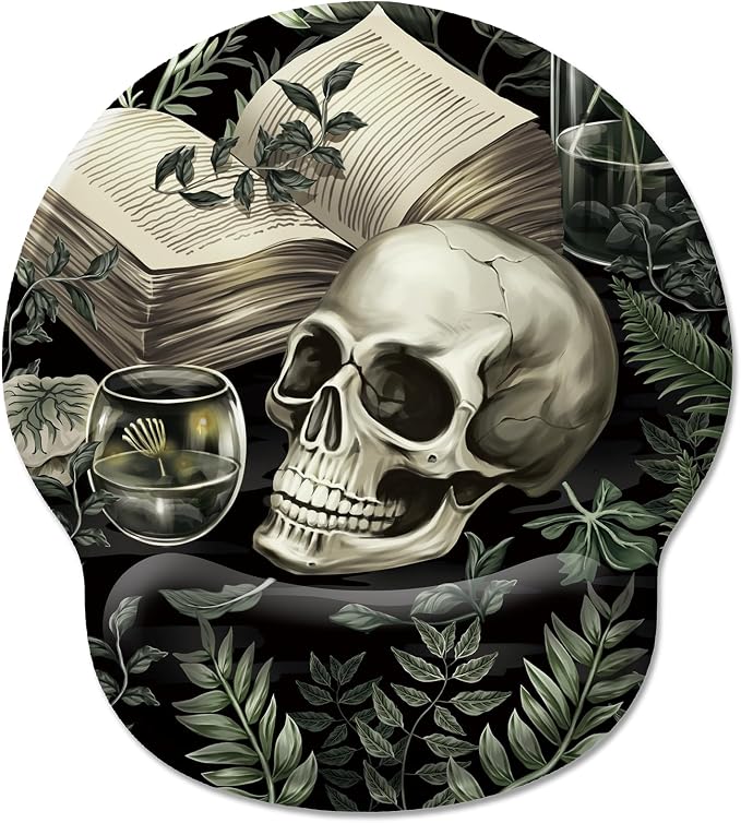 Hancynir Goth Skull Plant Ergonomic Mouse Pad with Wrist Support Desk Decor | Gel Mouse Pads Wrist Rest, Cute Funny Comfortable Computer Mousepad, for Gaming Laptop Work Home Accessories Office Supplies
