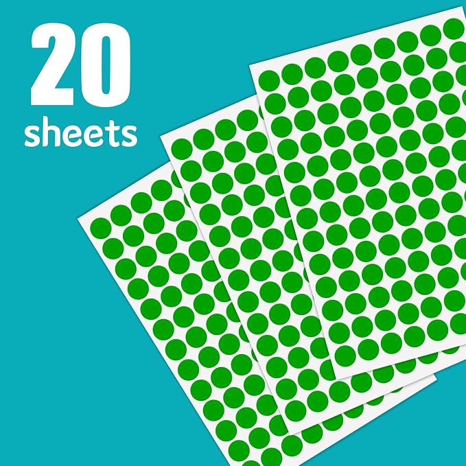 2340 PCS Green Dot Stickers 1/2" Round Circle Coding Labels | Used as calendar markers, kindergarten activities, craftst, recommended for writing with oil-based markers,strong adhesion.