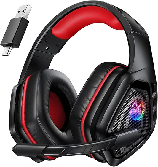Tatybo Wireless Gaming Headset for PC, Ps5, Ps4, 2.4 Ghz USB & Type-C Gaming Headphones with Microphone, 30H Battery Bluetooth Headphones for Switch, Laptop, Mobile, Mac (Black Red)