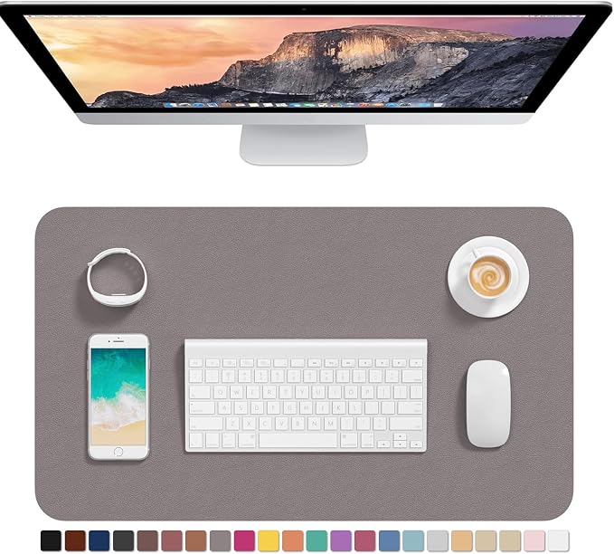 Hsurbtra Desk Pad, 23.6" x 13.8" PU Leather Desk Mat, M Extended Mouse Pad, Waterproof Desktop Blotter Protector, Non-Slip Ultra Thin Small Laptop Keyboard Writing Mat for Office Home, Light Gray