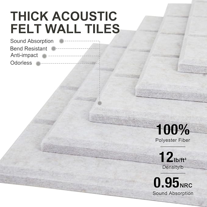 0.47" Thick Felt Wall Tiles 36"x24" Cork Board Alternative 6 Pack 11.81"x11.81"Felt Bulletin Board Pin Board with Removable Adhesive Tape&30 Pushpins for Home Office School(Bold-Light Camel)