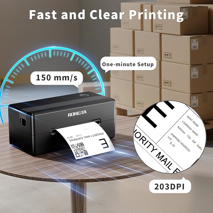 Rongta 4x6 Bluetooth Thermal Shipping Label Printer, Wireless Shipping Label Maker for Amazon FBA, Shopify, FedEx | Compatible with Windows/Mac/Android/iOS (Black)