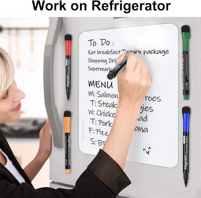Browill Magnetic Dry Erase Markers, Fine Tip Low Odor Whiteboard Markers for Kids & School, Work On White board & Calendar, Refrigerator (12 Pack)