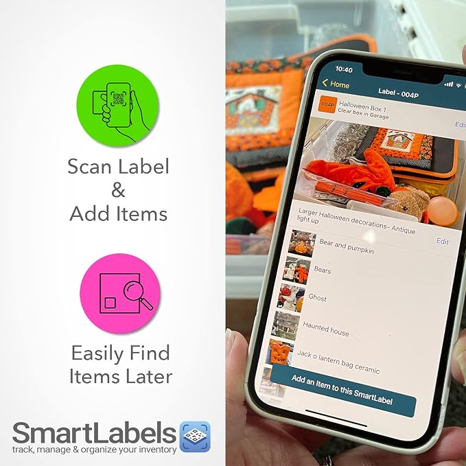 QR Code Stickers with AI Photo Analysis App - Auto-Creates Item Descriptions - No Typing - Made in USA - QR Code Labels for Storage & Inventory Tracking, Organization & Moving, Pack of 48