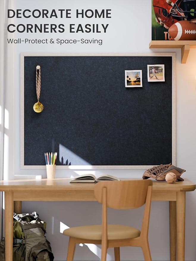 Fluxynara 47.2" x 35.4" Felt Frame Bulletin Board, Carbon Blue | Cork Board Alternative with 36 Removable Adhesive Tabs, Foldable Pin Board for Wall, Home, Office, Classroom & Dorm