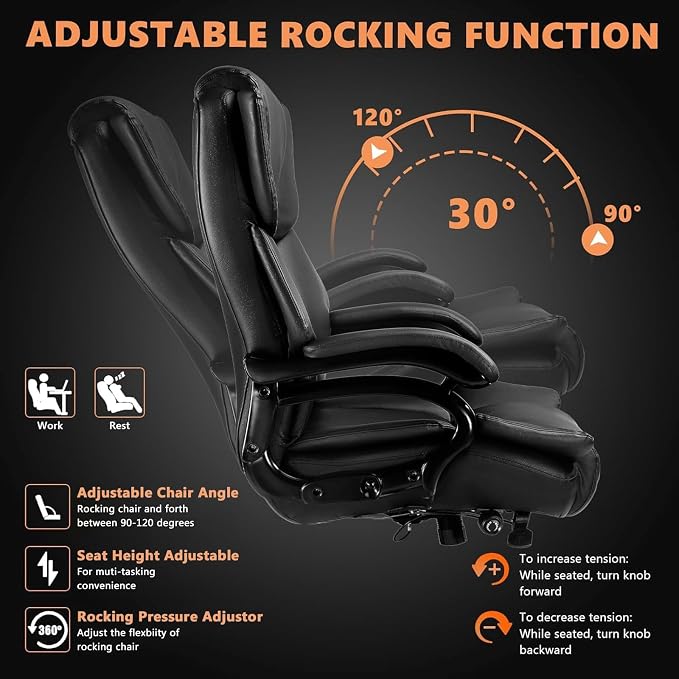 500lbs Big and Tall Office Chair with Dual Rubber Wheel, Heavy Duty Office Chair for Low Back Pain Relief, Large Executive Desk Chair with Adjustable Lumbar Support