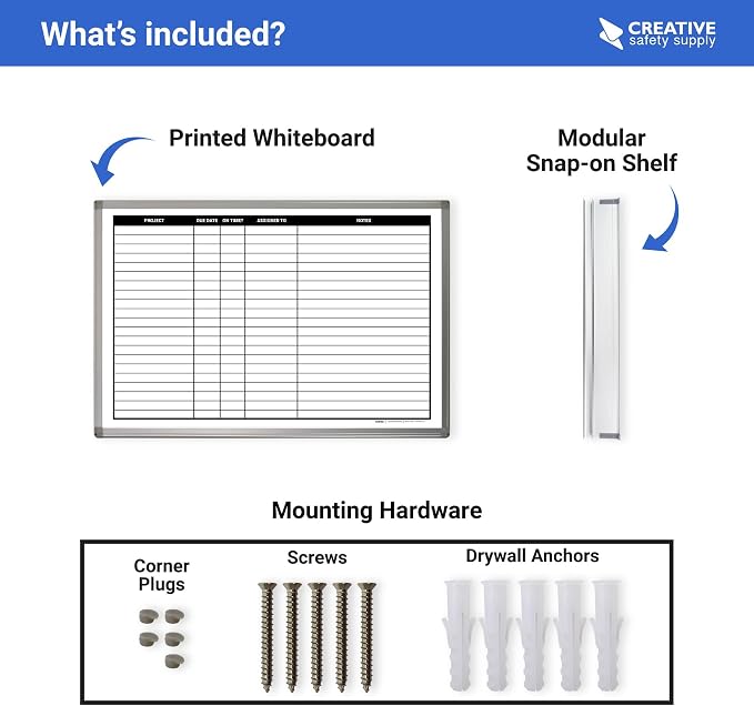 Project Planning Whiteboard (36in x 24in) | Wall Mountable Aluminum Frame & Marker Tray - Easy Dry Erase and Magnetic - Stay Ahead of Schedule & Keep Your Team Informed