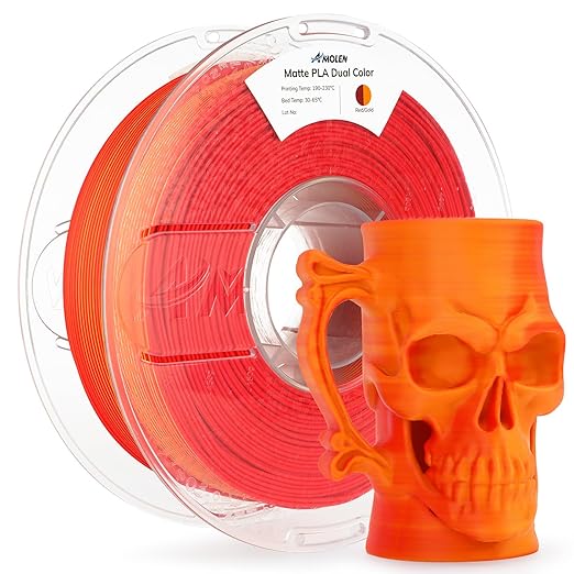 AMOLEN Matte PLA 3D Printer Filament - Dual Color Red Gold Filament, Smooth Finish Color Change 3D Printing Filament 1.75mm, 1KG/2.2lb