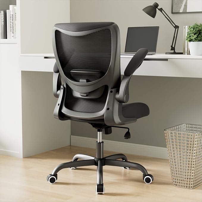Office Chair, Ergonomic Desk Chair with Adjustable Lumbar Support and Flip up Armrest, Breathable Mesh Computer Chair for Home Office, Black